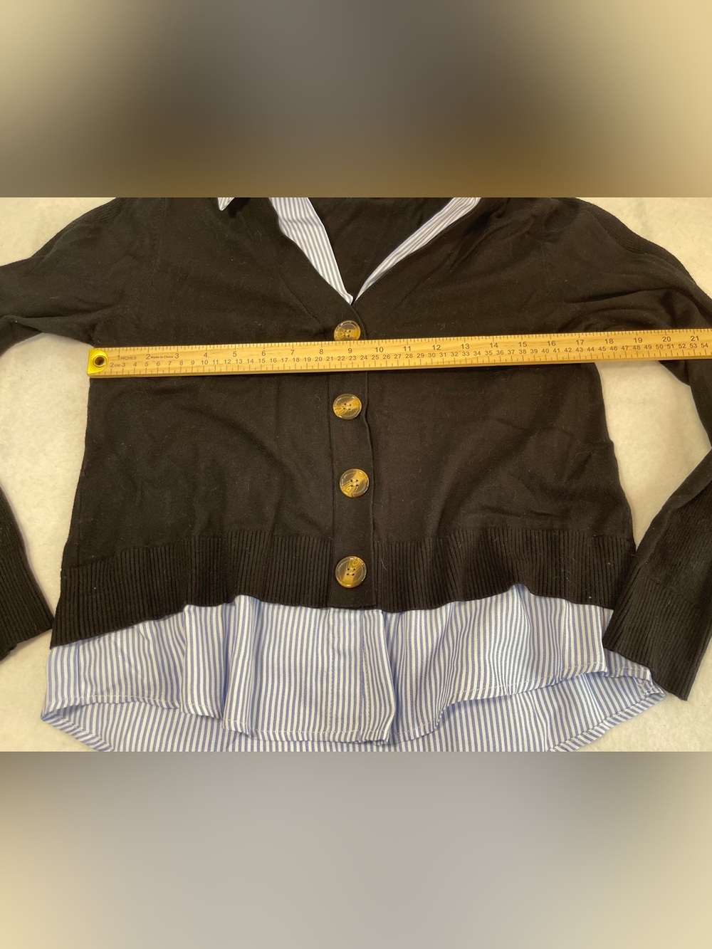 Sioni Milano Women’s M Layered Cardigan Shirt Black Blue Stripe Preppy Sweater - Picture 3 of 7